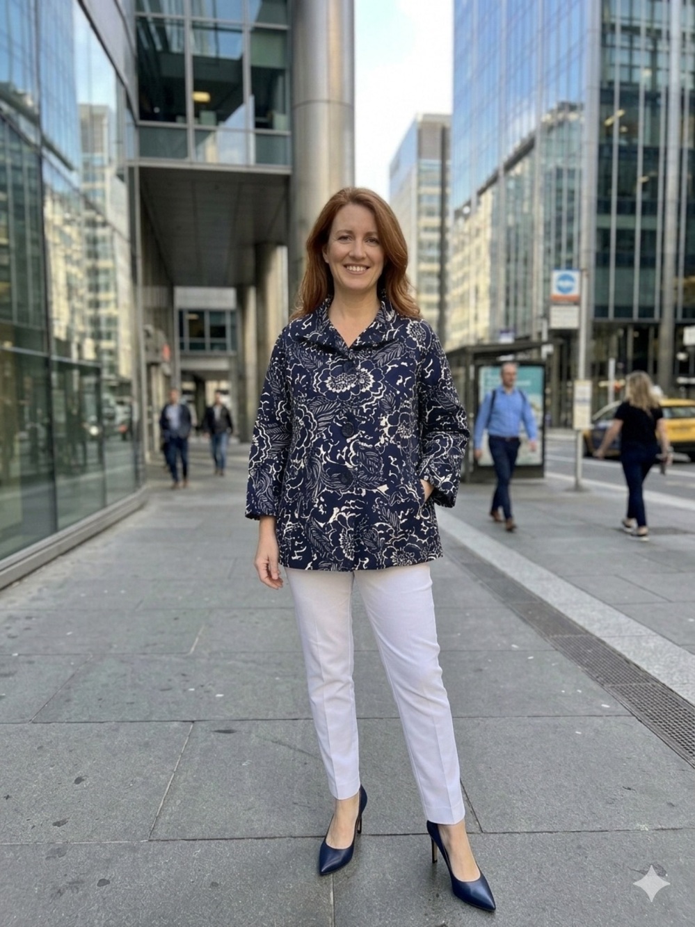 Jones New York Navy and White Floral Jacket